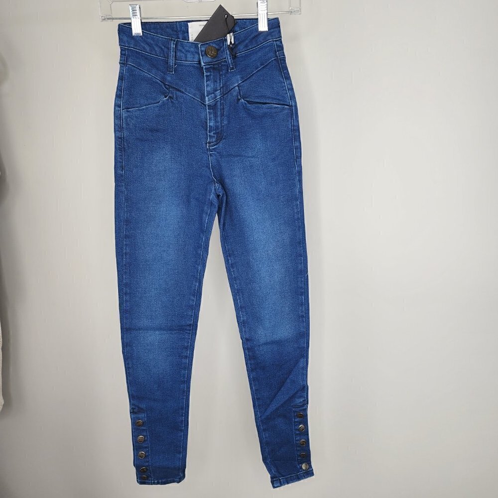 NWT One Teaspoon Preachers High Waist Organic Cotton Snap Cuff Jean Indigo Sz 24 - Picture 6 of 15
